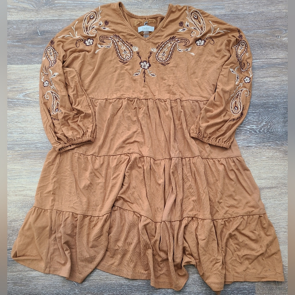 Cupio Long Length Embroidered Flowy Mini Dress Womens Size Small